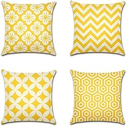 Almohada Japonesa Del Amor Artscope Juego de 4 fundas de almohada geométricas de flores de cerezo, juego de 4 fundas de cojín de estilo japonés para sofá, coche, casa de campo, decoración del hogar, 45 x 45 cm, amarillo