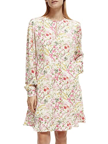 Scotch & Soda Damen Ruffle Hem Allover Printed Mini Dress Kleid, Mehrfarbig (Meadow Aged White 5137), XL Cover