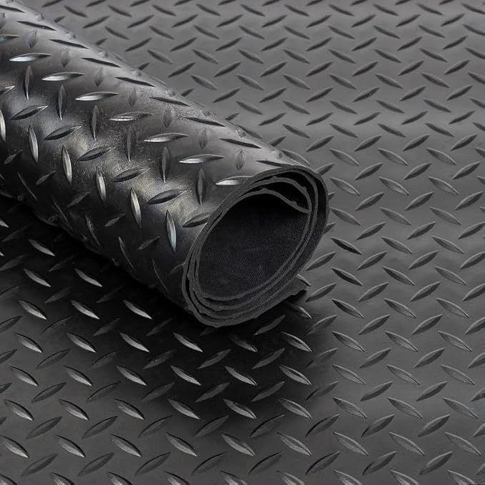 Rubber Flooring Roll – Heavy Duty Non-Slip Rubber Matting for Gyms, Vans, Garages & Workshops – Durable Black Rubber Floor Mat Roll (LARGE DIAMOND | 1.5M WIDE, 4.5M)
