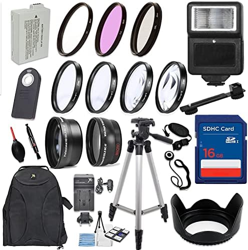 58mm 17 Piece Accessory Kit for Canon EOS Rebel T5i, T4i, T3i, 650D, 700D DSLRs with Replaceable LP-E8 Battery, Slave Flash, 16GB Memory, HD Filters, Backpack, Auxiliary Lenses & More