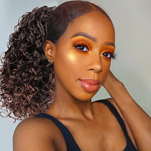 Stamped Glorious Curly Ponytail Extensions for Black Women Synthetic Drawstring Ponytails with 2 Clips for Women Daily Party Use (T33#)
