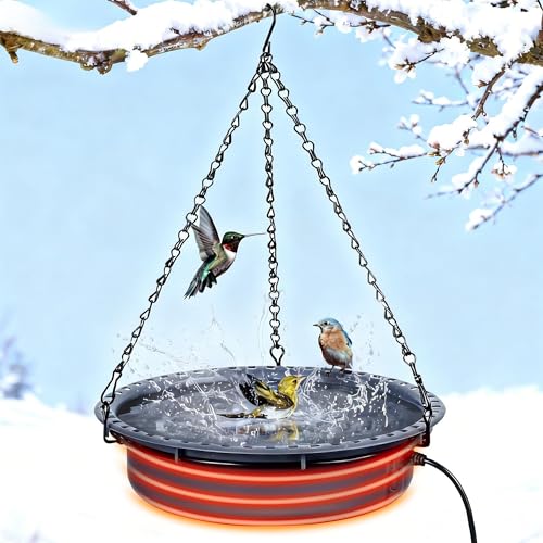 Saillong Heated Bird Baths for Outdoors for Winter with Thermostat Control, Powerful 75W Bird Bath Heater for Outside, Birdbath Birds Feeder for Winter Garden Patio Yard Lawn(Handing Style)