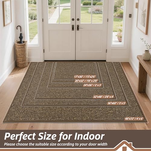 Image of BEQHAUSE Dirt Trapper Door Mat 32 inch x 48 inch, Non-Slip Washable Doormats Entrance Mat, Dirt Resistant and Absorbent Welcome Mat, Low Profile Floor Mats for Front Back Door and Entryway, Brown