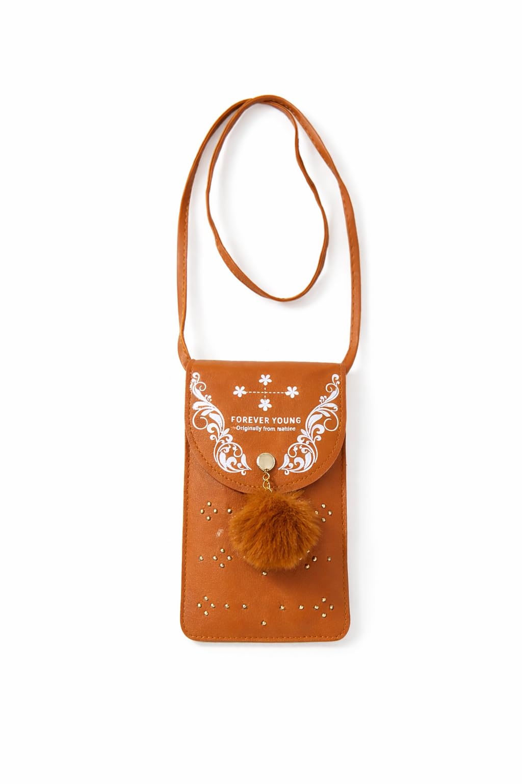Women’s Mini Sling Crossbody Mobile Pouch with Pom Pom Charm | Stylish Phone Purse for Daily Use & Travel (Tan)-image-12