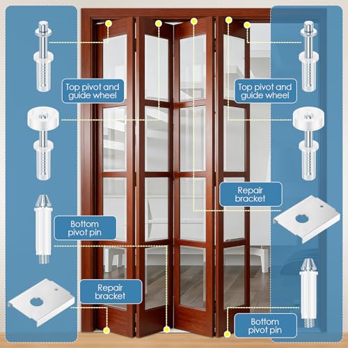 Kit de Reparación de 8 Piezas para Puertas Plegables de 1-3/8" Incluye Soportes, Ruedas y Pasadores miniatura 6