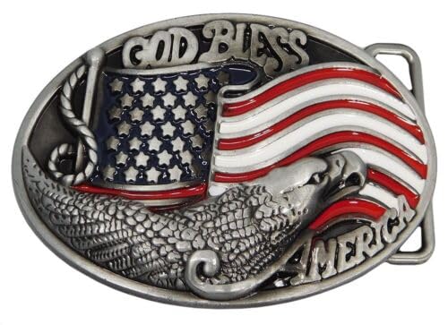 Flakita's Novelties God Bless America USA Wavy Flag & Eagle Belt Buckle