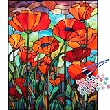 TOCARE Stained Glass Paint by Numbers Kit for Adults Beginners, Flowers Paint by Number for Adults, Simple Oil Painting Adult Paint by Numbers Red Poppy 16x20inch