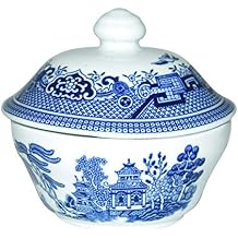 Churchill Blue Willow Fine China Earthenware Covered Sugar Bowl 5.5", Made In England