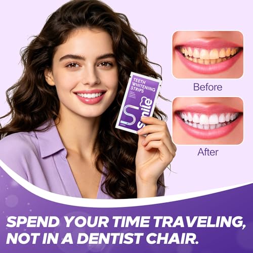Image of Purple Teeth Whitening Strips for Sensitive Teeth 28 Count Whitener Strips | Tooth Whitening Stirps with Non Slip & Enamel Safe & Non Sensitive, Teeth Whitening Kit for Coffee Wine Stains Removal Fastly