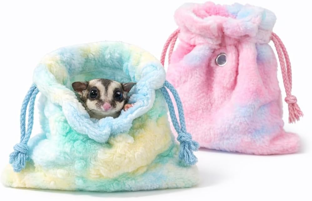 Sugar Glider Sleeping Pouch 2-Pack, Soft Plush Drawstring Pouches for Sugar Gliders, Cozy Hanging or Carry Pouch for Daily Rest(Largesize)