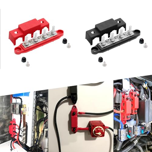Wilsonzin 2 Stück 250A Sammelschiene BusBar Box mit 4 x M8 Anschlussbolzen Sammelschiene Stromverteiler 12V, Anschlussbolzen M8 für Autos, Wohnwagen, Boote und Yachten (rot + schwarz)