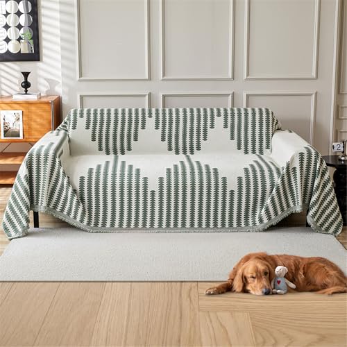 GEBIN Plaid Canapé Chenille avec Franges - Jeté Style Scandinave Anti-Poils Animaux, Grande Taille pour Salon et Fauteuil