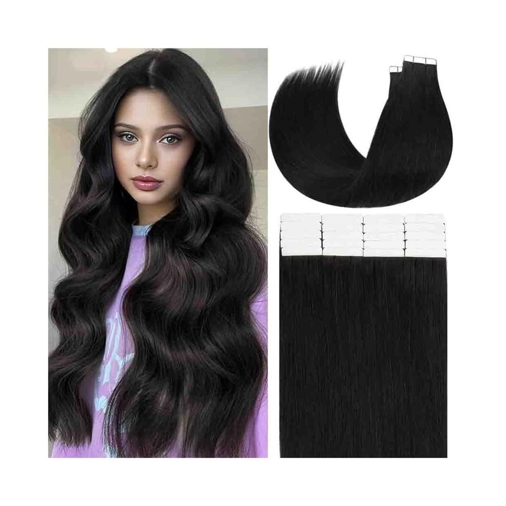 Liscio Nastro nelle estensioni dei capelli Estensioni dei capelli umani lisci serici # 1B Nastro invisibile nero naturale senza cuciture nelle estensioni dei capelli umani for donna 20 pezzi / 50G Per