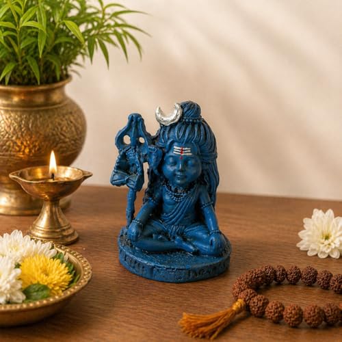 Image of eCraftIndia Meditating Lord Shiva Idol | Blue Shiv Murti with Trishul | Spiritual Decorative Showpiece for Home Decor & Gifting | Compact Religious Statue for Temple & Living Space