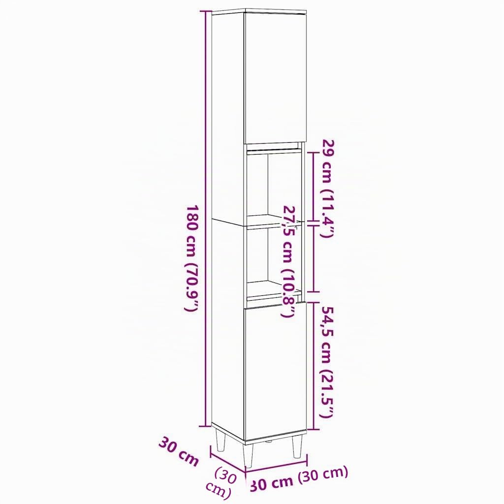 vidaXL Armario de baño Madera contrachapada Roble Artisan 30x30x190 cm