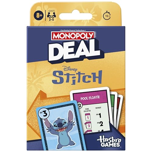 Monopoly Deal: Disney Stitch Edition Card Game | Based on Disneys Lilo & Stitch | Officially Licensed Disney Kids Games | Ages 8+| 2-5 Players