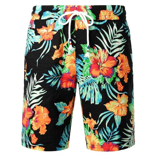 Men‘s Flower Leaves Graphic Beach Shorts Pants Men 3D Printed Surf Board Summer Swimsuit Swim Trunks