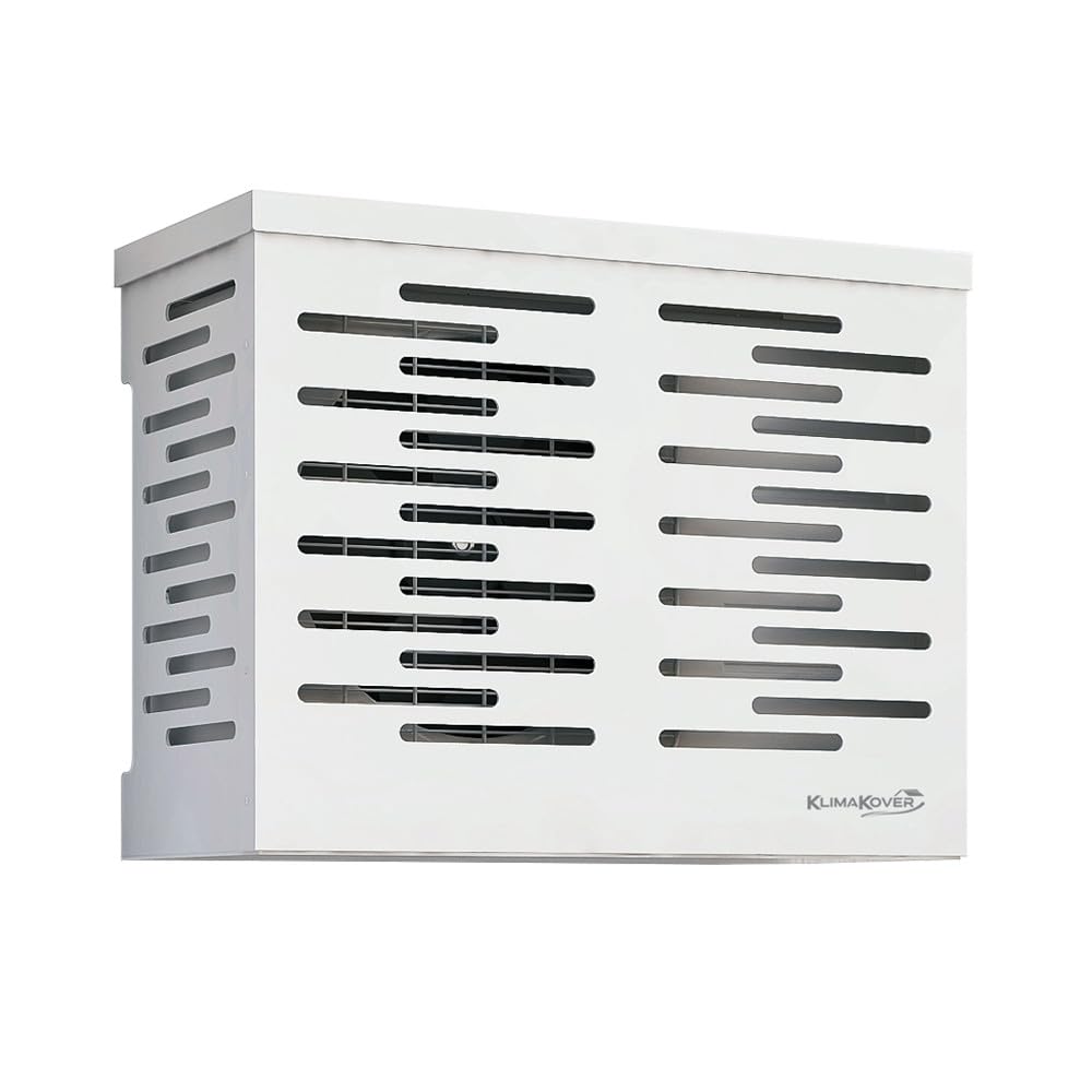 3S SuperSamaStore Copri Condizionatore Esterno Protettivo a Griglia per Unità Esterna Climatizzatore Klimakover, Mascherina Copertura Motore Impianti Climatizzazione, Alluminio, Bianco, 114x90x48 Cm