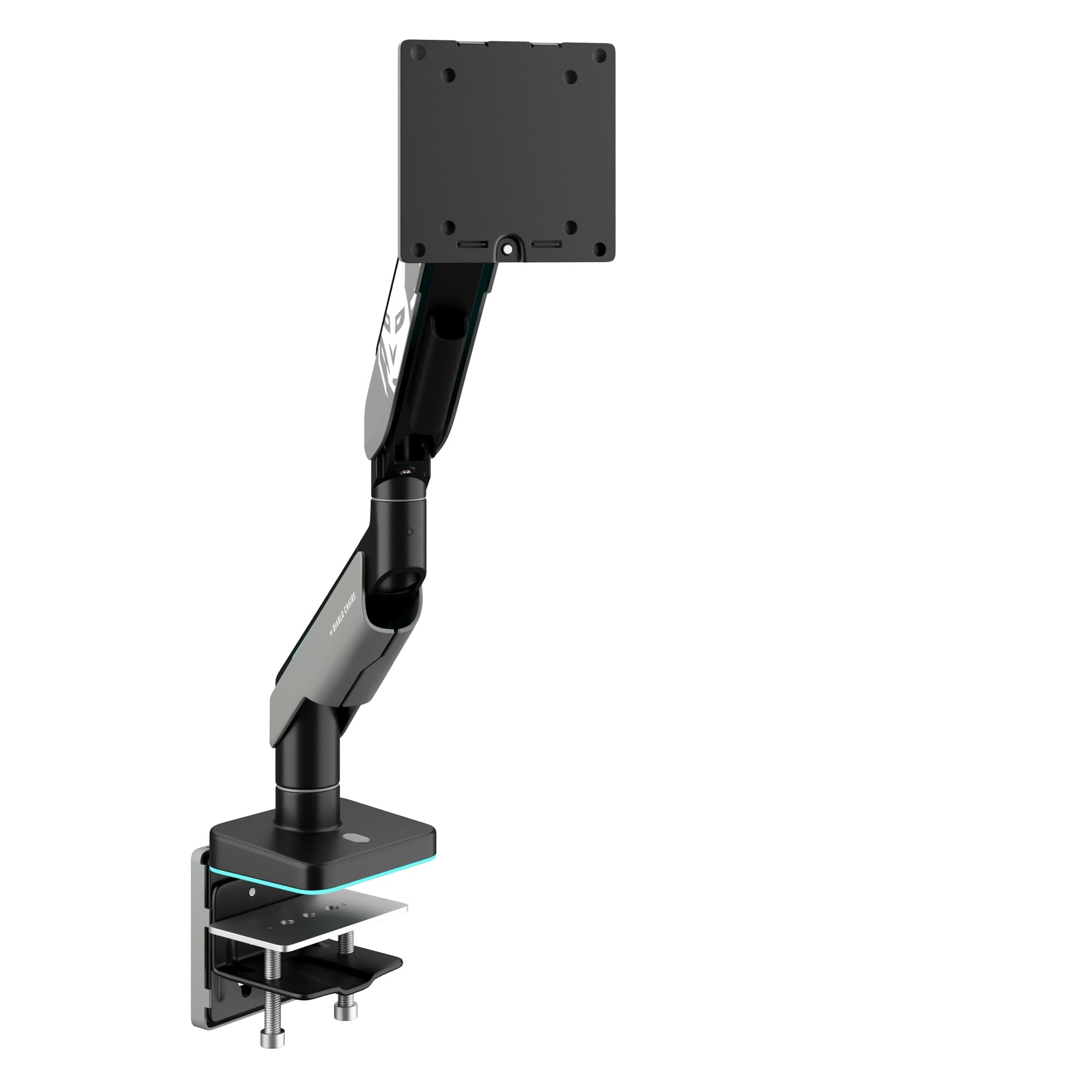 Ramię do monitora PC Diablo X-Arm 17-49 cali, stojak na monitor | Diody LED RGB | VESA 75 i 100 mm | Obrotowe | Zarządzanie kablami | Nośność do 20 kg | Zacisk biurkowy | Szaro-czarny