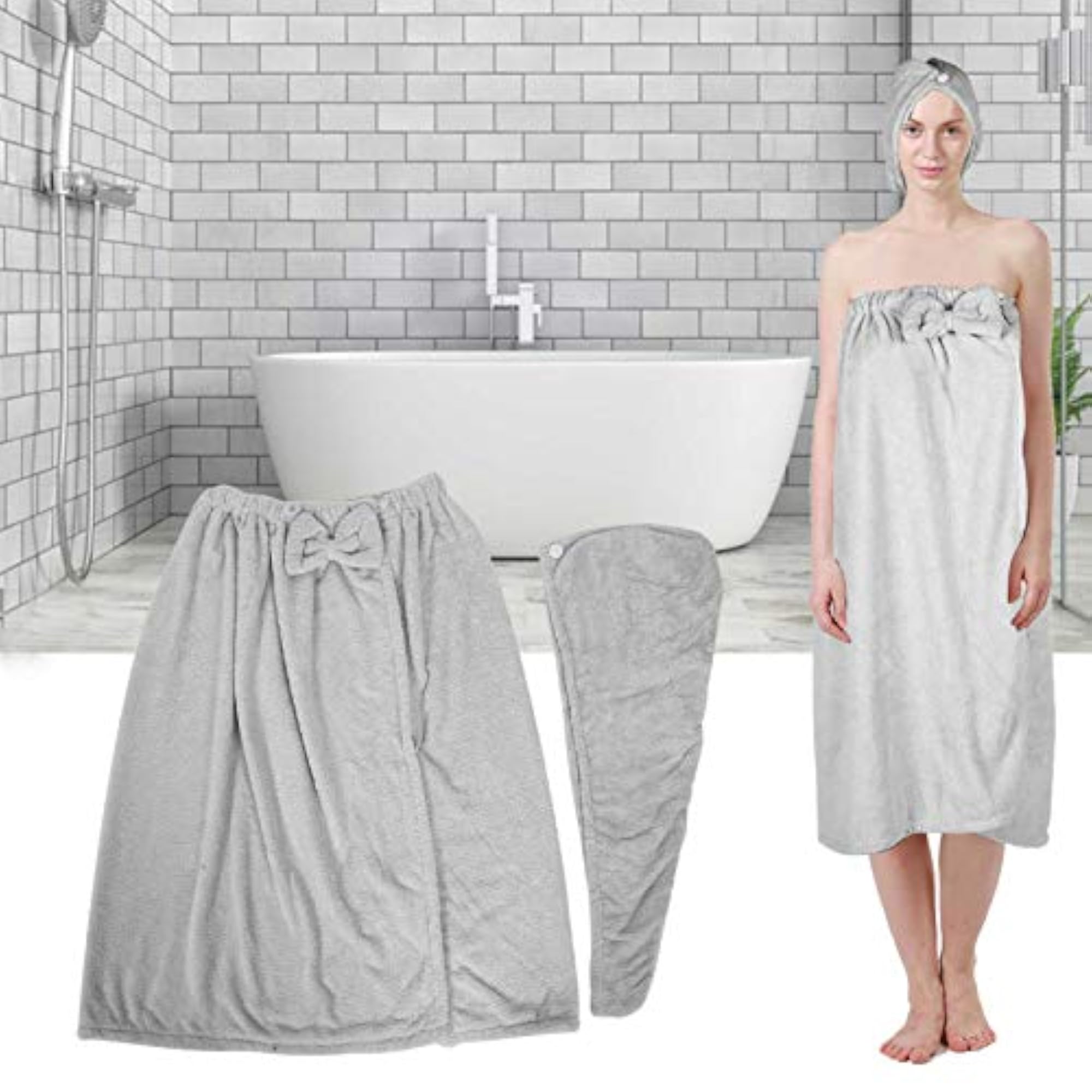Adjustable Spa Towel Wrap with Shower Hat