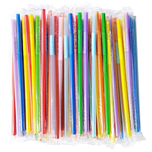 200 Pcs 10.2 Inch Colorful Flexible Drinking Straws, Individual Package Disposable Plastic Fancy Straws. #TOP11
