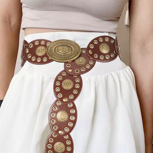 UTOWO Women Wide Boho Disc Western-Belts Vintage-Cowgirl Concho-Waist Belt Versatile Chunky Country Belts for Jeans Pants4