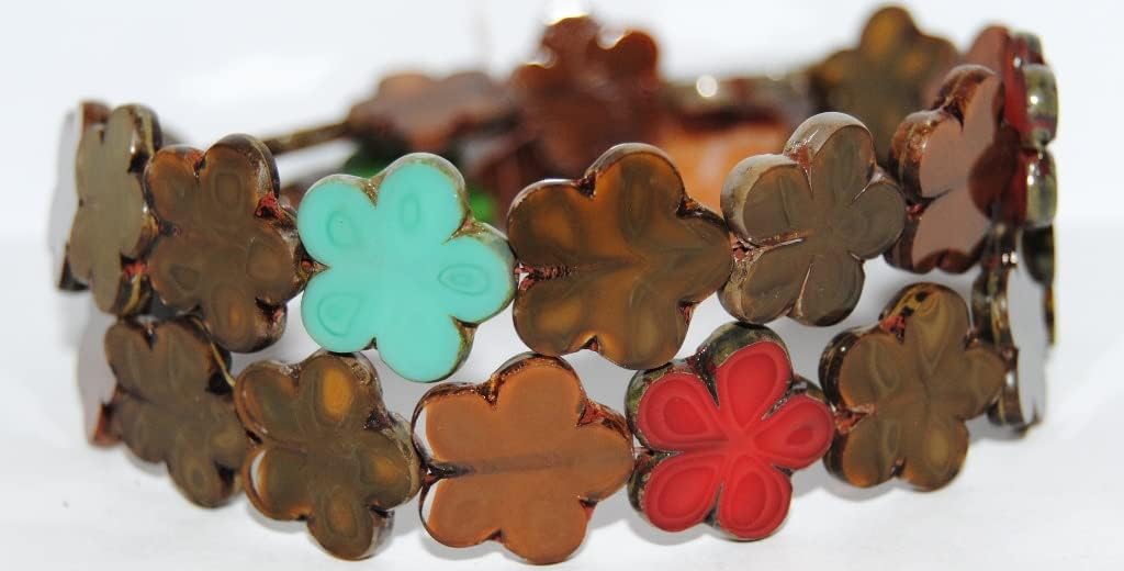 30 pcs Table Cut Flower Beads, Mixed Colors (Mix), Glass, Czech Republic, Size 17 mm (0.67 in)