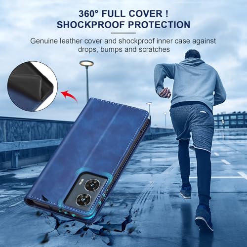 Image of Jasonyu PU Leather Wallet Case for Motorola Moto Edge 50 Fusion - Flip Case with Stand, Magnetic Closure, Card Holder (Blue)