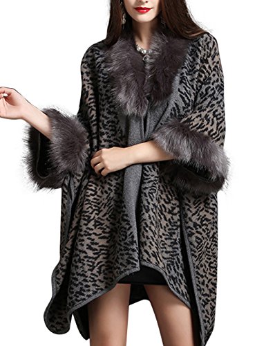 Beunique Femme Cape Poncho à Leopard Mode Fourrure Fausse Élégant Châle Cardigan de Cocktai Soirée Chic