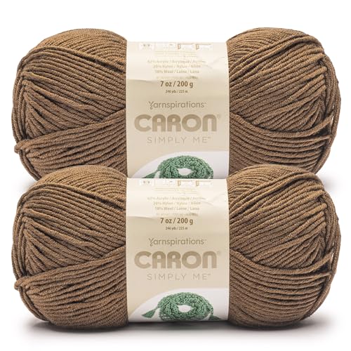 Image of Caron Simply Me, Soft Yarn for Crocheting, Bronzite, 2-Pack | #5 Bulky Yarn, 62% Acrylic 20% Nylon 18% Wool, Soft Yarn for Knitting, Crochet, Hobby Crafts, 197yd, 160g /5.64oz per skein
