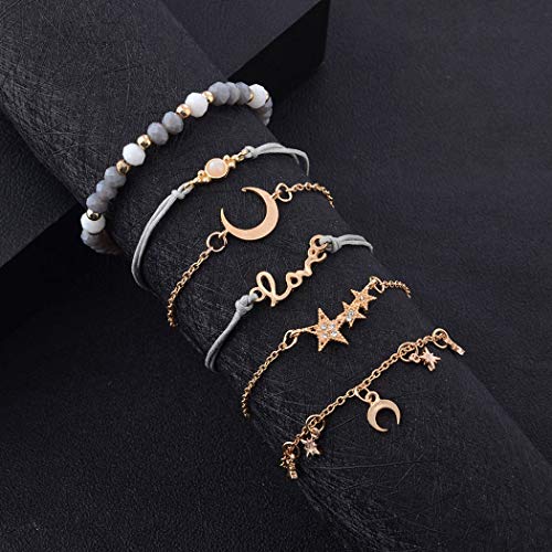 Aluinn Boho Rope Bracelet For Women Fashion Gold Moon Hand Catenary Star Lovr Hand Chain Pearl Bracelet Jewelry For Girls #TOP3