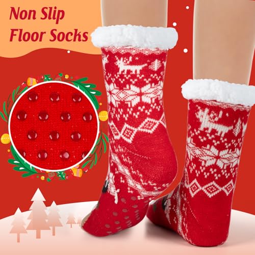 HONGTEYA Christmas Women Slippers Fuzzy Socks Winter Thick Warm Socks with Grippers Non Slip Soft Cozy Fleece Lining Christmas Gifts2