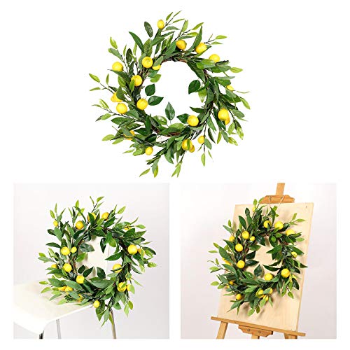 CUTICATE Artificial Wreath Fruit Front Door Simulation Lemon Steel Rattan Ring Green Leaves Garland for Party Holiday Wedding Roof Dining Table Decoration - Thumbnail 5