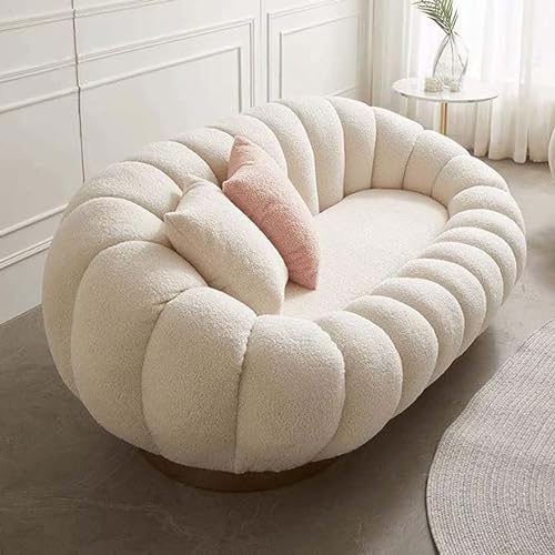 Image of CRAFTCITY Pumpkin Style Wooden Sofa, Contemporary Modern & Cozy Accent Chair for Living Room (Beige 2 Seater Sofa)