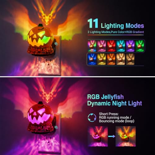 Image of JandCase Halloween Night Light, RGB Color Night Lights Plug into Wall | Cute & Funny Pumpkin Projector Night Light for Kid, with Dynamic RGB Running\Jumping Light for Halloween Party Decor