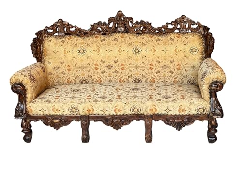 Image of Wooden 7 Seater Sofa Set | Solid Wood Hand-Carved Sofa 3+2+1+1 Traditional Carving Design Furniture for Living Room, Home, Office
