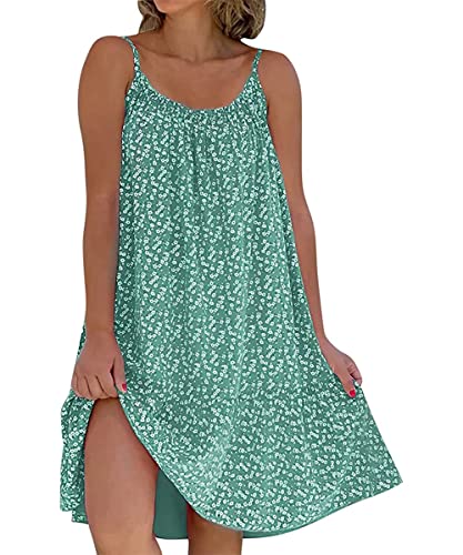 GRMLRPT Vestidos Verano Mujer Elegantes Vestidos Cortos con Estampados de Floral Sin Mangas Suelto Casual Chaleco Falda de Playa Vestidos de Fiesta Noche(Verde,M)
