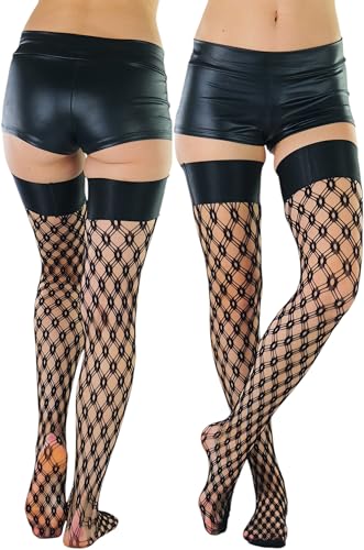 Image of ToBeInStyle Women's Wide Floral Lace Fishnet Thigh Hi Stockings