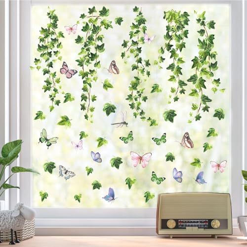 Kokolap Watercolor Hanging Vine Wall Decals Green Leaves Wall Stickers For Living Room Decor Rustic Leaves Window Decals Peel And Stick Butterflies Spring Art Stickers For Bathroom Kids Bedroom Kitchen Decor thumb #2