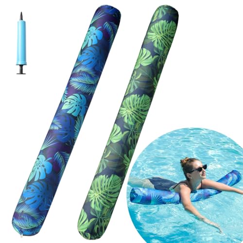 FindUWill 2 Pack Inflatable Swim Pool Noodles for Adults - Soft Fabric Covered Large Swim Noodles, Premium Buoyancy for Swimming Floating, Pool Floats Toys for Pool Accessories