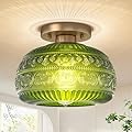 OYKYOHEI Semi Flush Mount Ceiling Light, Upgraded Modern Close to Ceiling Light Fixture with Green Glass,Gold Indoor Kitchen Lighting for Porch Corridor Hallway Bedroom, Bulb Not Included