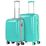 ITACA – Neceser de policarbonato para Mujeres y niños. Neceser de Viaje de Calidad rígida con asa Superior y Correa para el Hombro Ajustable. Marca Elegante, Lunares de Menta, 55 cm