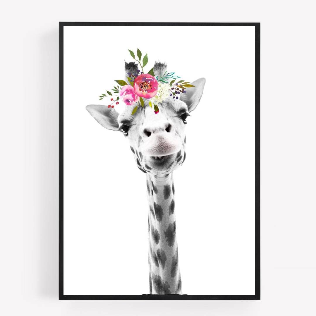 gfc Giraffe Print Picture Poster A4 UNFRAMED 1 wall art Home decor Decorating safari Nursery flower garland