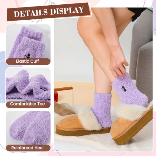 Premillow Fuzzy Socks for Women, Soft Warm Fleece Cat Embroidery Cozy Socks - image 4