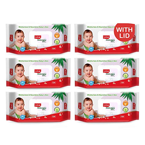 Image of LuvLap Paraben Free Baby Wipes with Aloe Vera, Fliptop Lid (72 Wipes /Pack, Pack of 3 & 6) - 648 Count