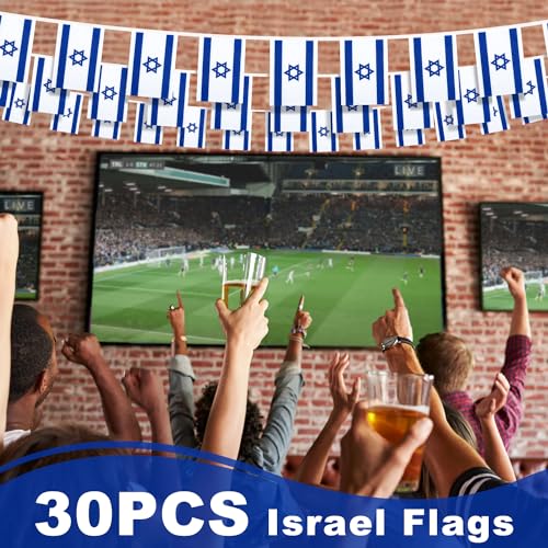 Image of Israel String Flag Pennant Banner, Small Mini Israeli Flags Bunting Banner, National Country Decoration for School, Party, Sports Events, Patriotic Festival, 33 Feet 30 Flags