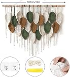 KHOYIME Grand mur Macrame suspendu Boho Woven Tapestry, Chic Accueil Décor moderne Bohemian Feuille fait main plumes murales Décorations d'art pour appartement Dorm Salon Chambre nourricière Backdrop 39"W X 29.5"L