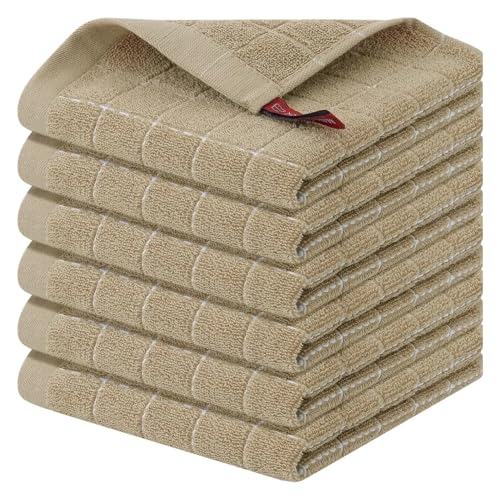 MAKOMAKI Confezione da 6 strofinacci da cucina in 100% spugna di cotone, ultra morbidi e assorbenti per lavare i piatti, 30,5 x 30,5 cm (beige)