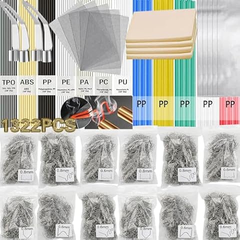 Wrdlosy 1322PCS Plastic Welding Kit - 106PCS Welding Rods, 1200PCS Welder Staples, 2PCS Smooth Heads 5PCS Reinforcing Mesh, 5 Aluminum Foil Tape, 4 Sandpaper (1322) (1322) Cover