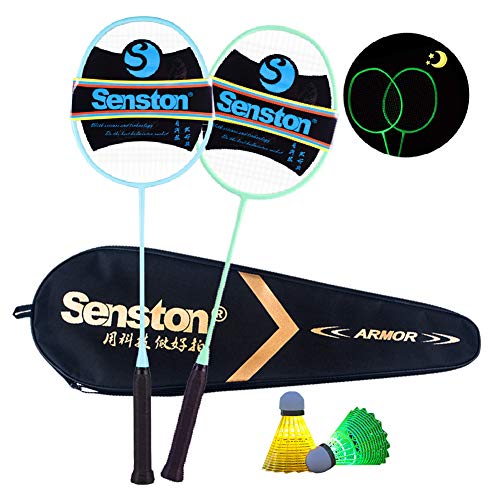 Senston X1310 Juego de bádminton de Grafito Luminoso Raqueta de bádminton de Carbono Fluorescente Raquetas de bádminton de Carbono con 2 bádminton led